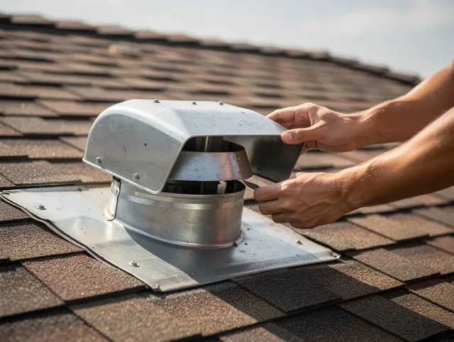 St. Cloud Dryer Vent Cleaning certified technician safely cleaning a roof-mounted dryer vent in St. Cloud