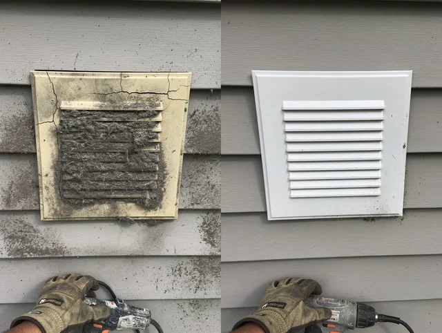St. Cloud Dryer Vent Cleaning technician installing high-quality dryer vent cover at a residential property in St. Cloud