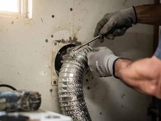 St. Cloud Dryer Vent Cleaning technician performing precise dryer vent hose installation in St. Cloud